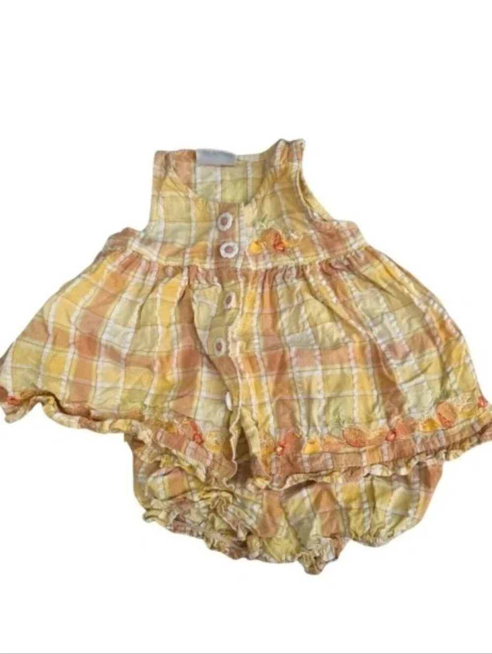 Bt kids Vintage Baby Girl Yellow Plaid Citrus Embroidered Dress & Bloomer Set